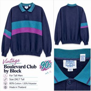 Vintage 90s Southern Club Colorblock Collared Sweatshirt Polo XL